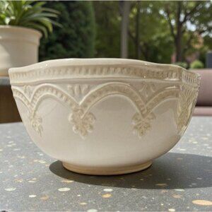 Pioneer Woman Farmhouse Lace Linen Serving Bowl 7.5" x 3.75" Discontinued EUC